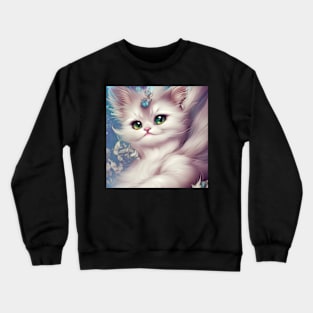 Cute White Kitten Beautiful Eyes | White cat with gren and yellow eyes | Digital art Sticker Crewneck Sweatshirt